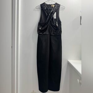 Michael Kors Sequinned and Crepe Halter Dress